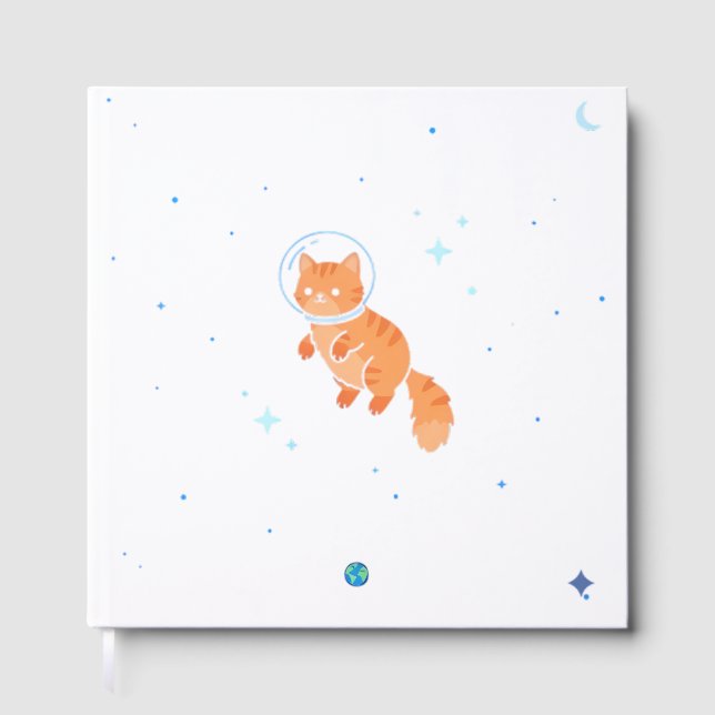 ​Cute Space Cat Astronaut Guest Book & Memory Jour (Front)