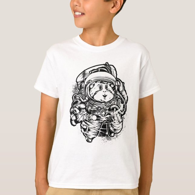 Cute Space Cat Astronaut Sketch Tee (Front)
