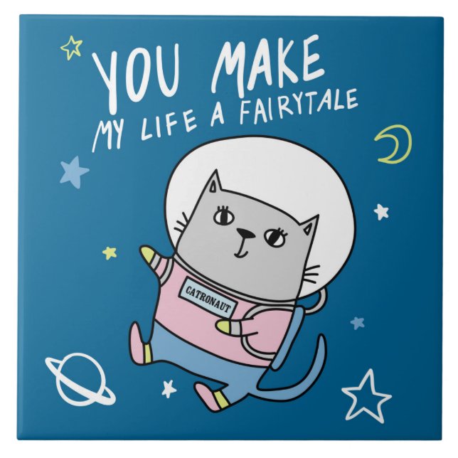 Cute Space Cat  Ceramic Tile (Front)