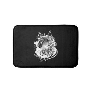 Cute Space Cat In Tattoo Style Bath Mat