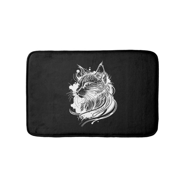 Cute Space Cat In Tattoo Style Bath Mat (Front)