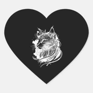 Cute Space Cat In Tattoo Style Heart Sticker