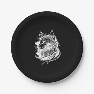 Cute Space Cat In Tattoo Style Paper Plate