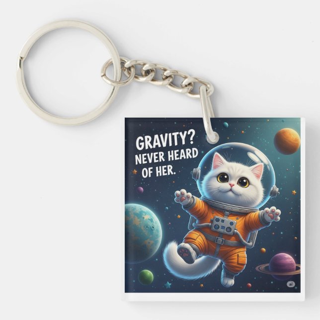Cute Space Cat Key Ring (Front)