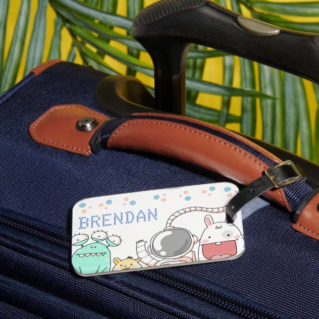 Cute Space Characters Personalised Kids Luggage Tag (Front Insitu 3)