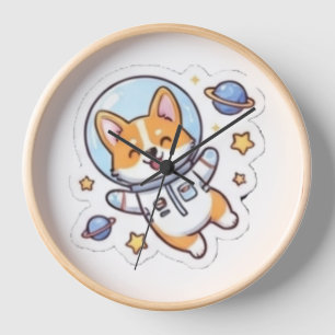 Cute Space Corgi Astronaut Wall Clock Funny Dog