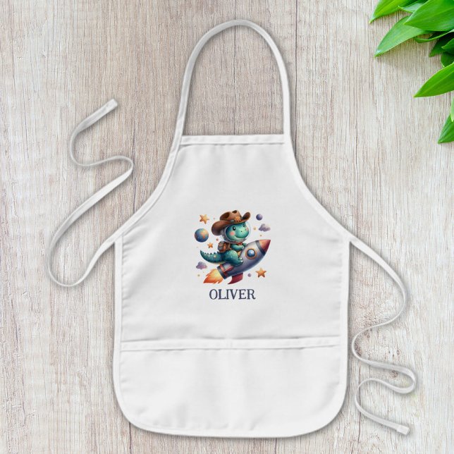 Cute Space Cowboy Dinosaur Riding Space Rocket Kids Apron (Creator Uploaded)