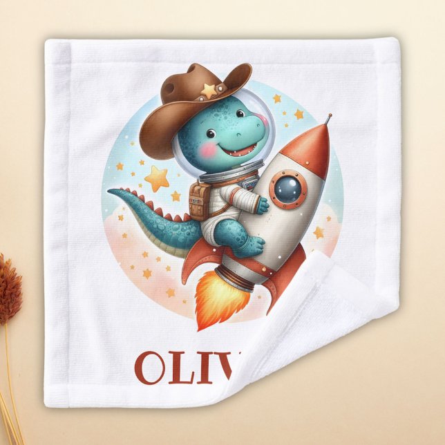 Cute Space Cowboy Trex on a Space Rocket Wash Cloth (Creator Uploaded)