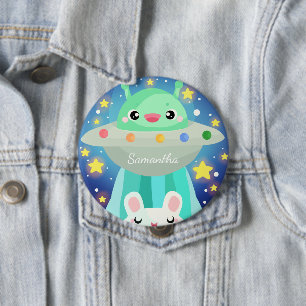 Cute Space Creature And Bunny Rabbit 10 Cm Round Badge