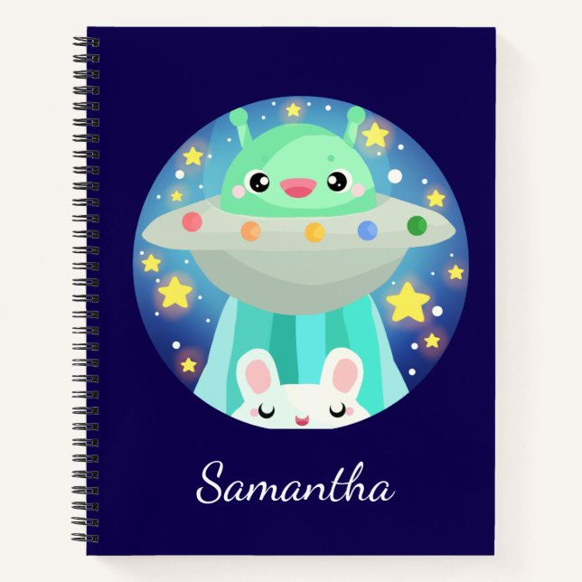 Cute Space Creature And Bunny Rabbit Notebook (Front)