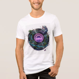 Cute Space DJ Cat Vinyl Record Tropical Island Tri-Blend Shirt