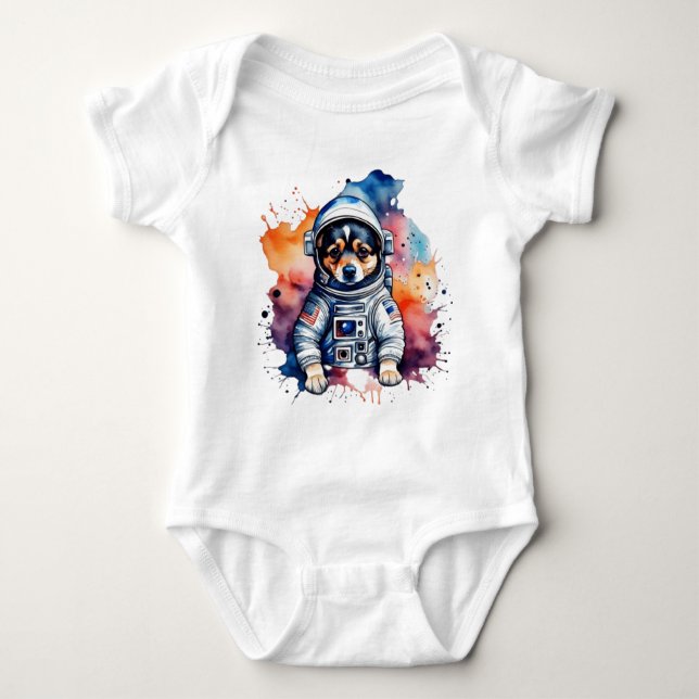 Cute space dog astronaut puppy  baby bodysuit (Front)