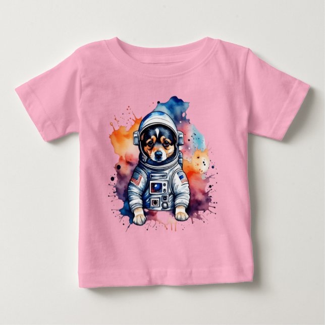 Cute space dog astronaut puppy  baby T-Shirt (Front)