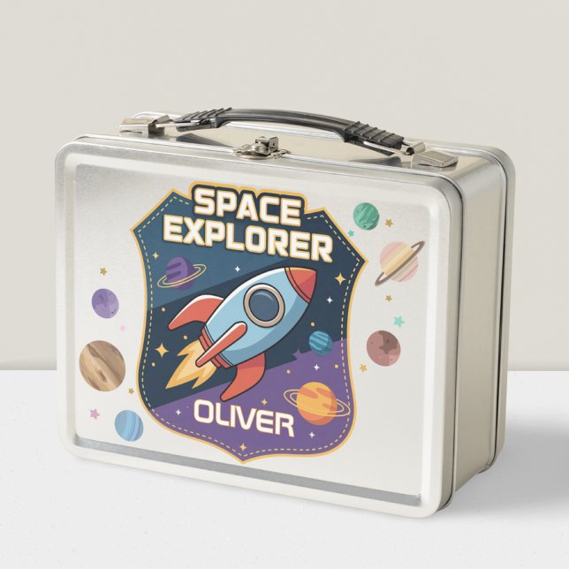 Cute Space Explorer Badge Metal Lunch Box (Creator Uploaded)