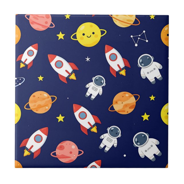 Cute Space Explorer Kids Pattern Ceramic Tile (Front)