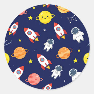 Cute Space Explorer Kids Pattern Classic Round Sticker