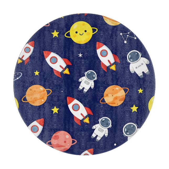 Cute Space Explorer Kids Pattern Cutting Board (Front)