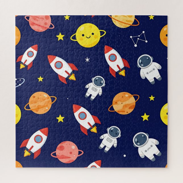 Cute Space Explorer Kids Pattern Jigsaw Puzzle (Vertical)