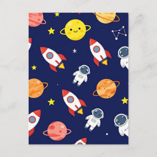 Cute Space Explorer Kids Pattern Postcard