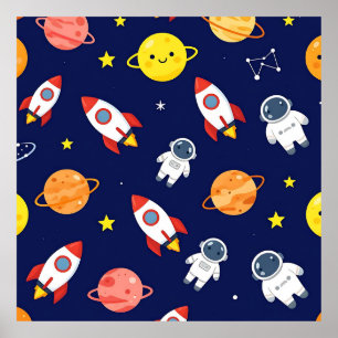 Cute Space Explorer Kids Pattern Poster