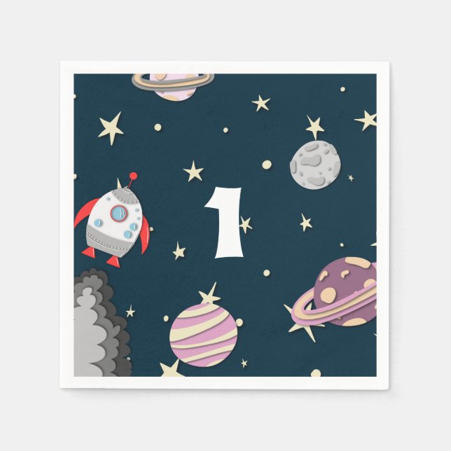 Cute Space First Birthday Party  Napkin (Front)
