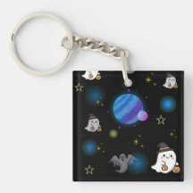 Cute Space Ghost Floating in Galaxy Acrylic Keycha