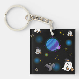 Cute Space Ghost Floating in Galaxy Acrylic Keycha Key Ring