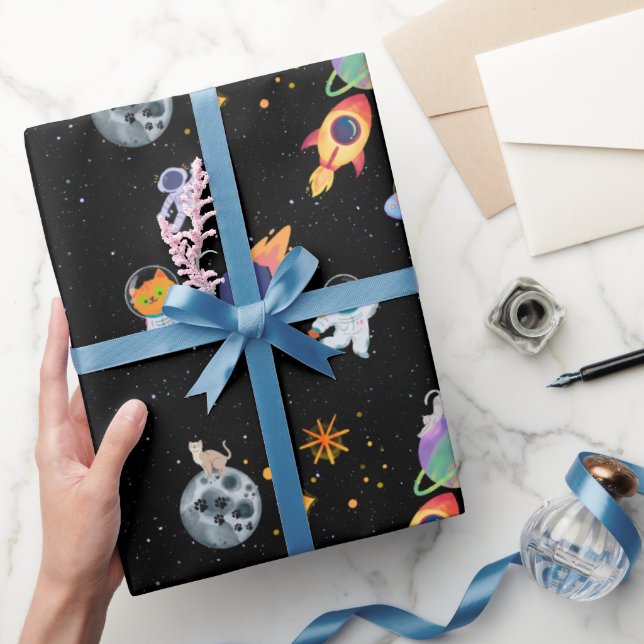 Cute space kitten in the galaxy wrapping paper (Gifting)