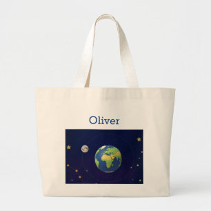 Cute Space Outer Solar System Personalised Name Large Tote Bag