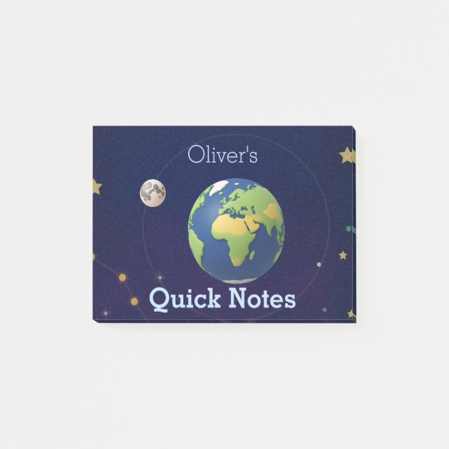 Cute Space Outer Solar System Personalised Name Post-it Notes (Front)