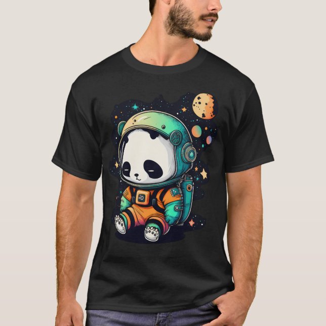 Cute Space Panda In Astronaut Space Suit Stars And T-Shirt (Front)