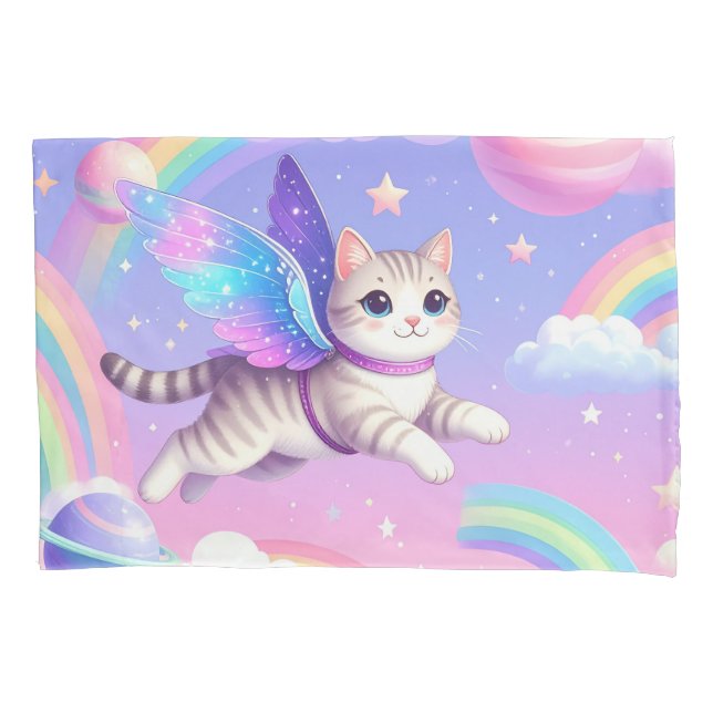 Cute Space Rainbow Design – Kawaii Planets & Stars Pillowcase (Front)