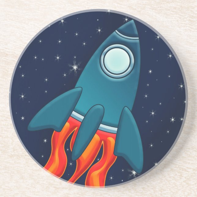 Cute Space Rocket and Outer Space Design Coaster (Front)