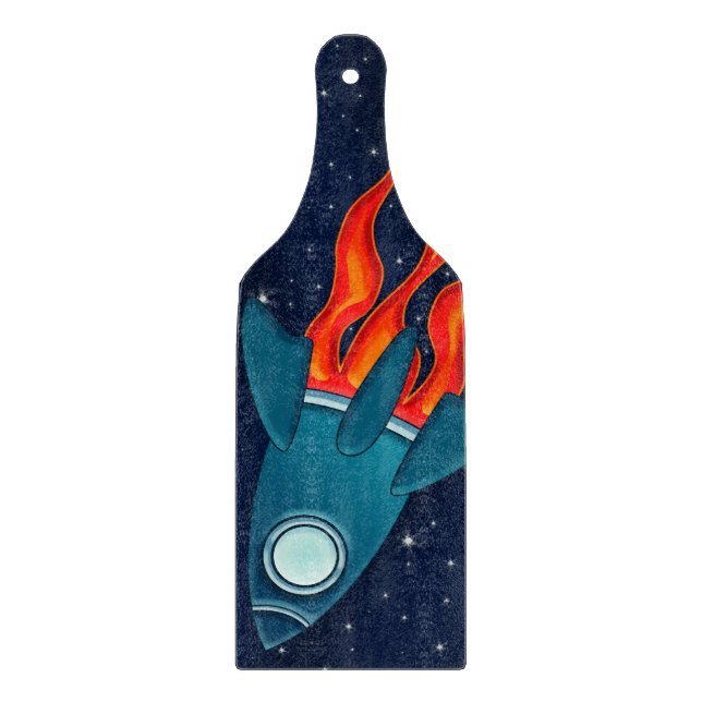 Cute Space Rocket and Outer Space Design Cutting Board (Front)
