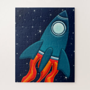 Cute Space Rocket and Outer Space Design Jigsaw Puzzle