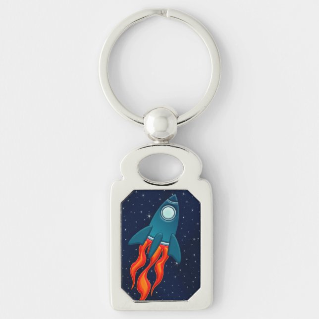 Cute Space Rocket and Outer Space Design Key Ring (Front)