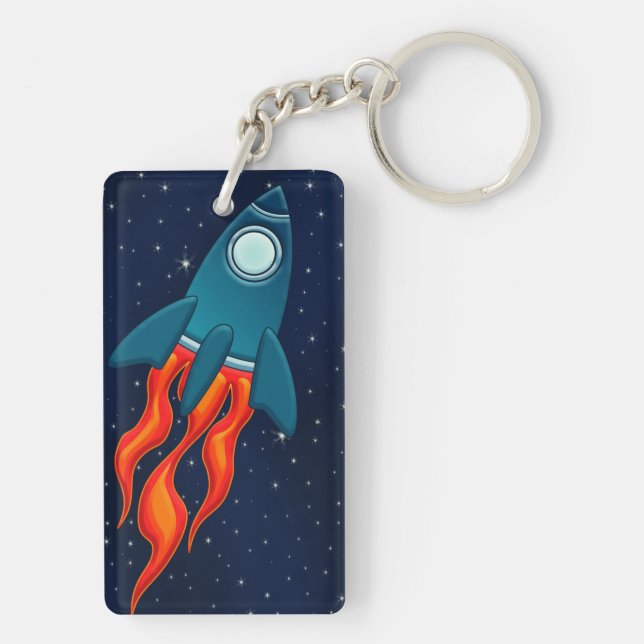 Cute Space Rocket and Outer Space Design Key Ring (Back)