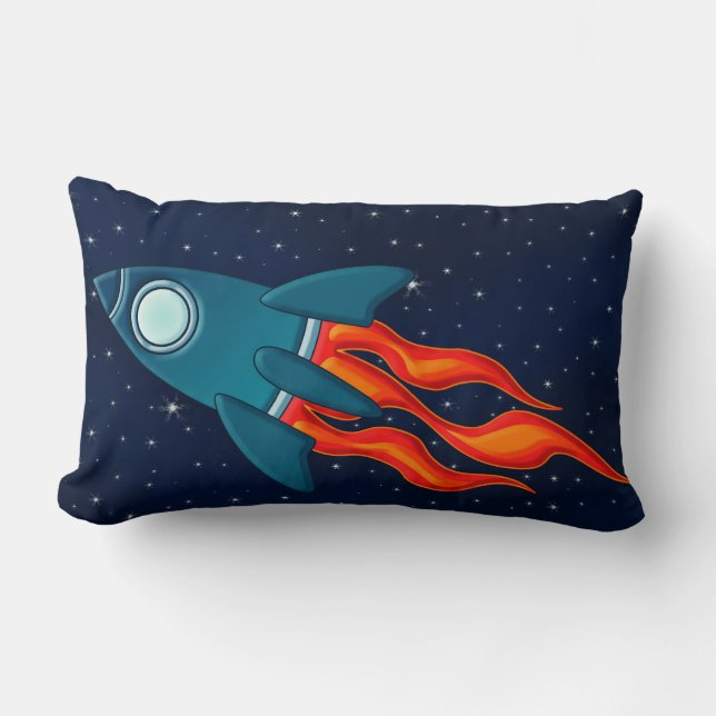 Cute Space Rocket and Outer Space Design Lumbar Cushion (Front)