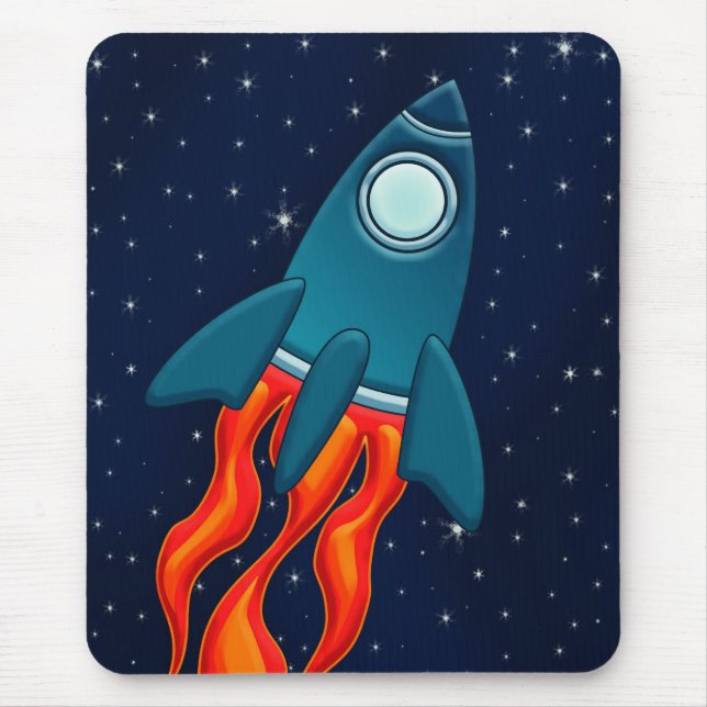 Cute Space Rocket and Outer Space Design Mouse Pad (Front)