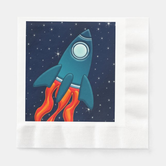 Cute Space Rocket and Outer Space Design Napkin (Front)