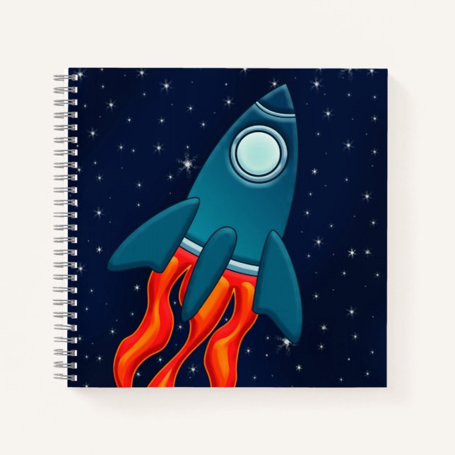 Cute Space Rocket and Outer Space Design Notebook (Front)