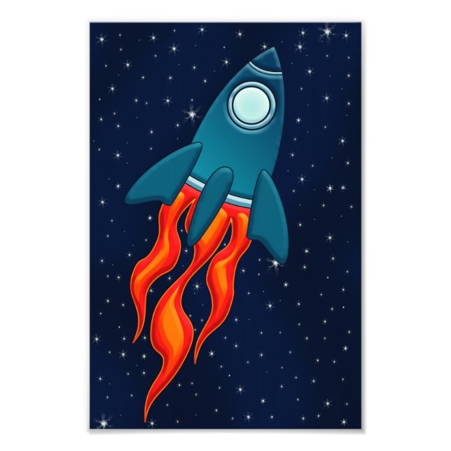 Cute Space Rocket and Outer Space Design Photo Print (Front)