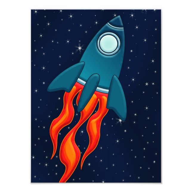 Cute Space Rocket and Outer Space Design Photo Print (Front)