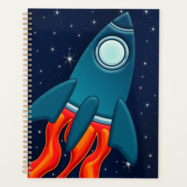 Cute Space Rocket and Outer Space Design Planner (Front)