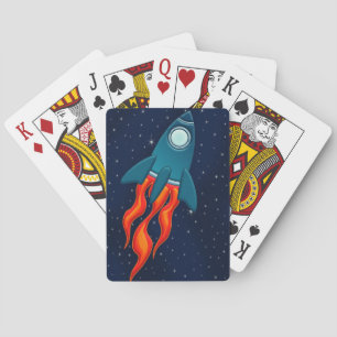 Cute Space Rocket and Outer Space Design Playing Cards