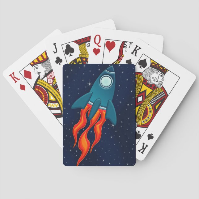 Cute Space Rocket and Outer Space Design Playing Cards (Back)