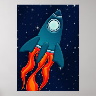 Cute Space Rocket and Outer Space Design Poster