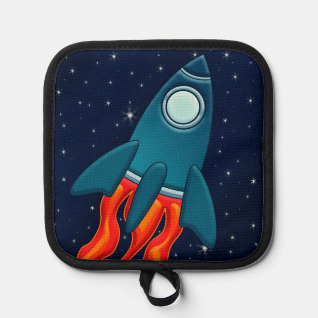 Cute Space Rocket and Outer Space Design Pot Holder (Front)
