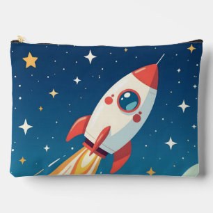 Cute space rocket blasting off accessory pouch