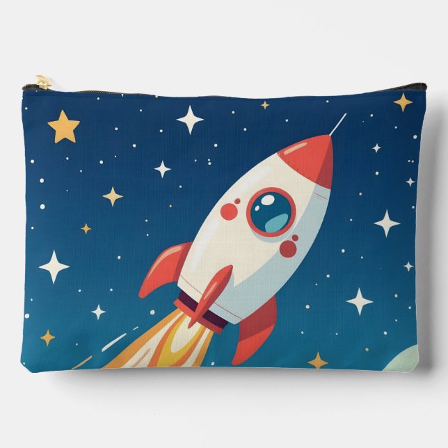 Cute space rocket blasting off accessory pouch (Front)